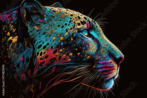 Portrait face of panthera with colorful paint. Generative AI