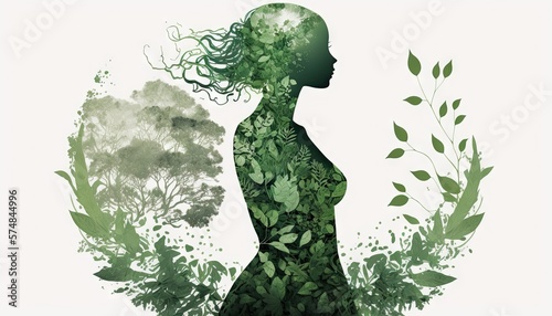 Nature, early woman, silhouette, beautiful lady, one with the world, gaia - generative ai