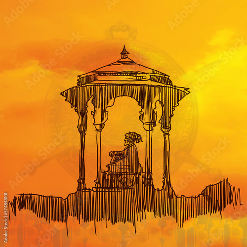 Chhatrapati Shivaji Maharaj idol. Great Indian warrior king illustration.