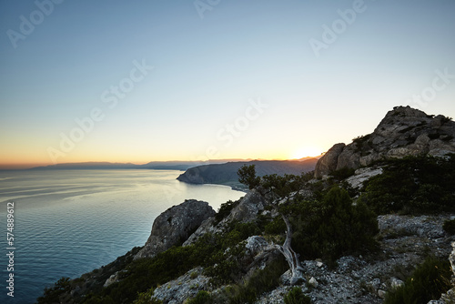 Mountains and sea at sunset. Crimea landscape. Nature background