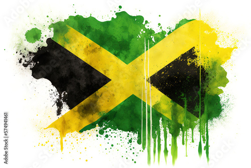 Jamaica Flag Expressive Watercolor Painted With an Explosion of Color, Movement and Artistic Flair, generative ai