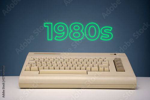 1980s computing with neon lettering