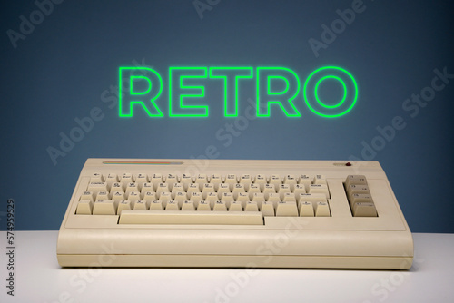 Retro computing with neon lettering