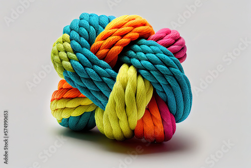 Dog toy - colorful cotton rope for games, isolated on white background with copy space, realistic. Generative Ai