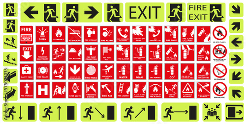 Fire protection signs. Used in places where fires are possible.