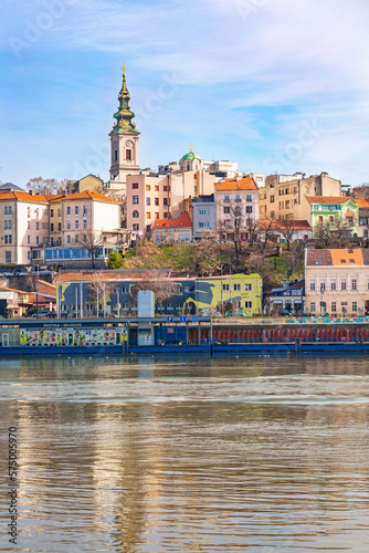 Beautiful view of the historic center of Belgrade on the banks of the Sava River, Serbia