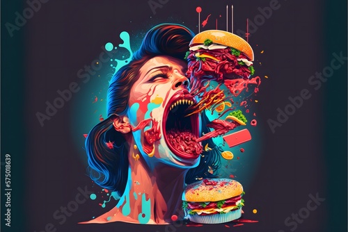A vibrant poster depicting gluttony