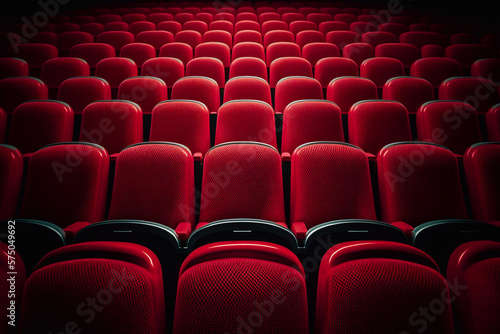 Rows of empty seats in a cinema or theatre. Generative AI