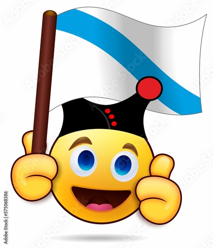 Emoji aislador sobre fondo blanco con bandera y expresión divertida indicando ok
