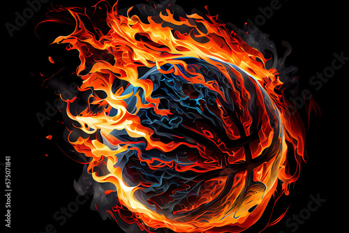 Flying basketball on fire. Generative Ai