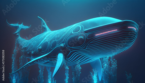 deep sea monster blue whale, fantastic inhabitants of the deep ocean. deep sea monsters 