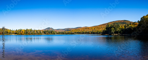 Panoramic view of beautiful autumn lake in a national park