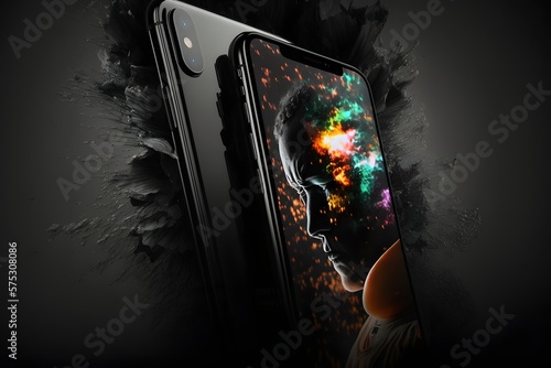 Mobile Phone Business, Mobile Phone Developer Tools, Mobile Phone Illustration, ios & android SO, Smartphone Design, generative ai, background with headphones