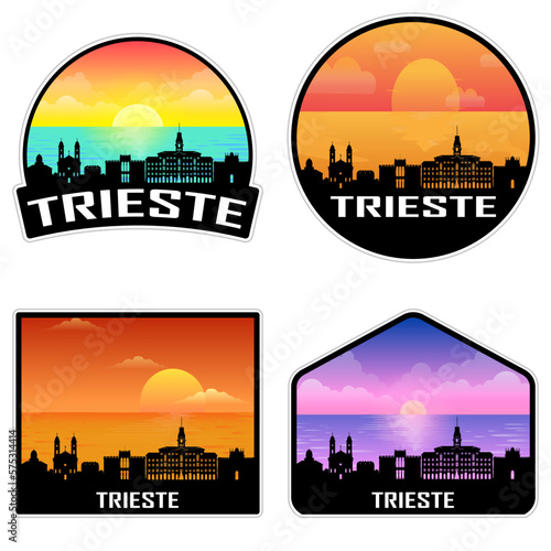 Trieste Italy Skyline Silhouette Retro Vintage Sunset Trieste Lover Travel Souvenir Sticker Vector Illustration SVG EPS AI