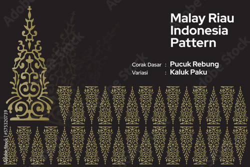 Pattern Malay Riau Batik Songket Tenun, Weaving Corak Motif Pucuk Rebung Kaluk Paku Melayu patterns prints, Traditional Classic handwoven black with gold threads vector