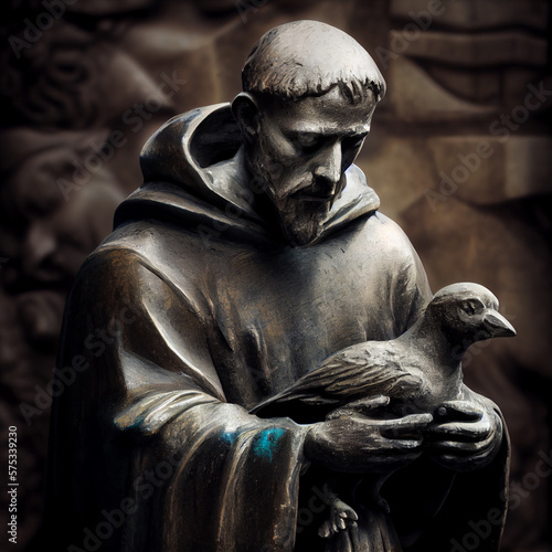 Saint Francis of Assisi Statue. Generative Ai.