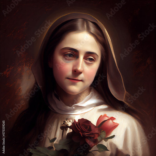 St. Therese of Lisieux art painting illustration. Generative Ai.