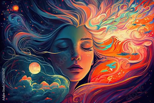 Generative AI illustration of euphoria dreamy aura calming psychedelic spirituality illustration