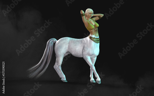 3d Illustration of The Female White Centaur Pose on Dark Background with Clipping Path