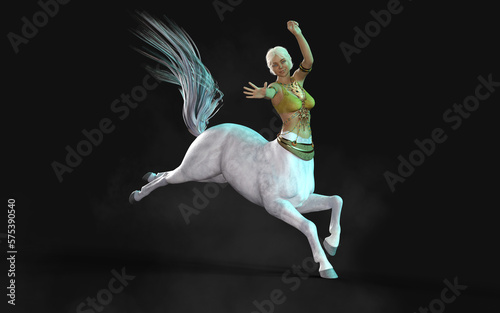 3d Illustration of The Female White Centaur Pose on Dark Background with Clipping Path