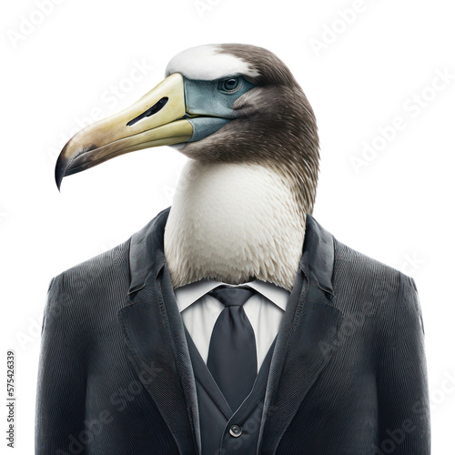 Portrait of an albatros dressed in a formal business suit on white background, transparent png, generative ai