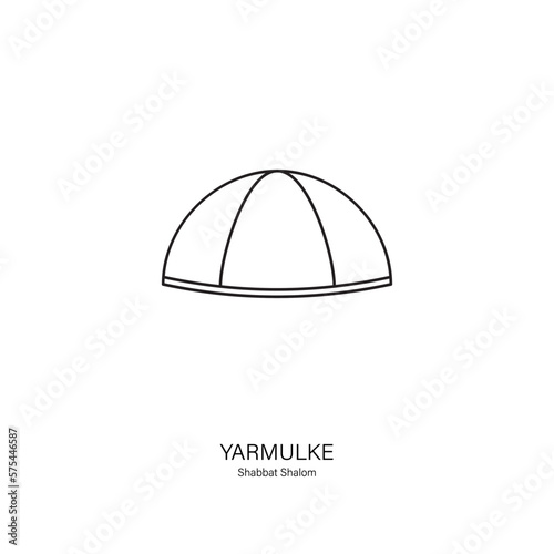 Icon of Yarmulke or kippah in Hebrew- Jewish traditionally brimless cap. Line style vector in black on white background. Can be used for logo, banner, flyer, sticker, poster, greeting card, decoration