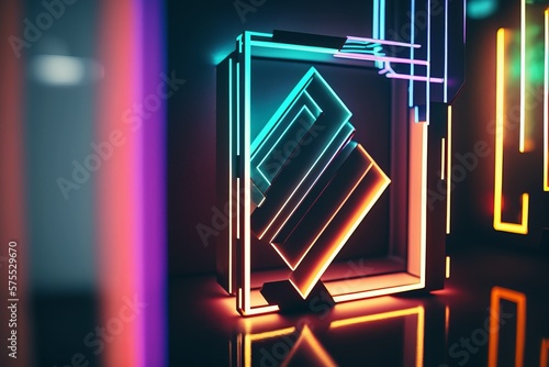 The colors of the bright neon background shone with a mesmerizing effect, AI generation.