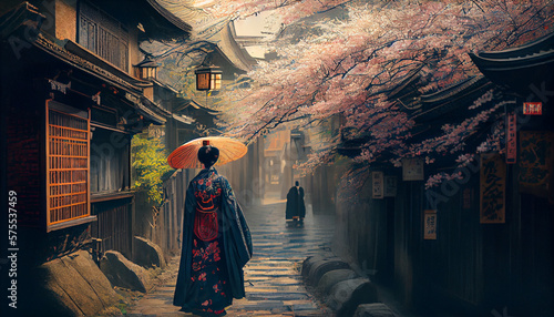 Beautiful back view of a woman wearing a kimono