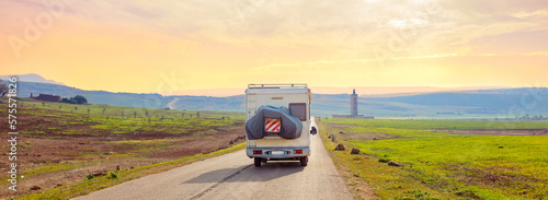 motorhome on the road- vacation, travel or adventure concept- Morocco