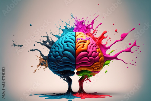 A genius human brain abstract painting art with creative watercolor splash showing concept of psychology inspiration creativity emotion and wisdom . Admirable Generative AI image .