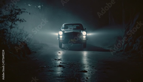 Car headlights at night
