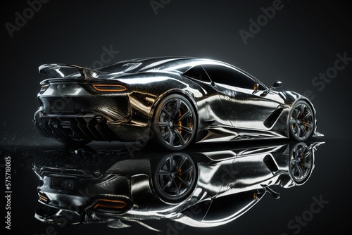 Futuristic generic exotic sports car isolated on a black background illustrated with generative AI