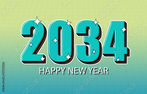 Happy New Year 2034 Celebration Design. Lettering 2034 New Year Holiday Artwork.