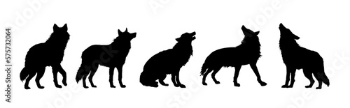 Set of wolf silhouettes. Wolf silhouette isolated.