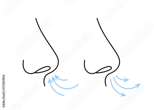 Nose, breath, line icon. Breathing exercise of nose, deep exhale and inhale. Nasal breath, respiratory cycle. Healthy yoga and relaxation. Vector