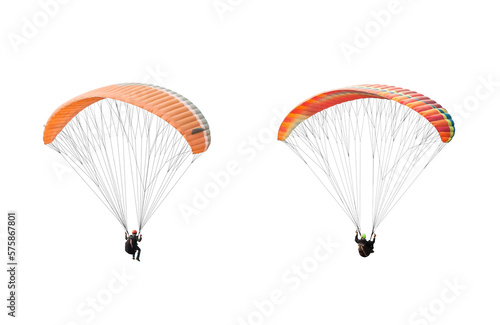 collection Bright colorful parachute on transparent background. png file. Concept of extreme sport, taking adventure challenge.