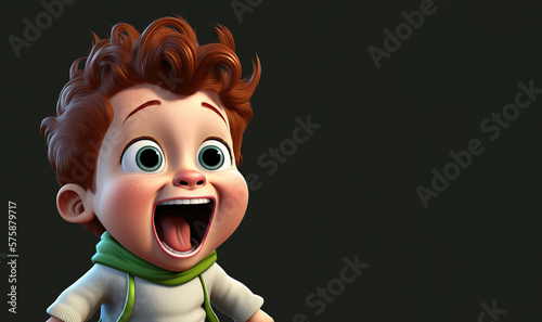 very excited little toddler boy laughing in joy isolated on dark background - Generative AI