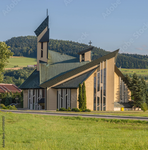 Parish dedicated to the holy Apostles Peter and Paul Church. Lososina Dolna village in Nowy Sacz County, Lesser Poland 