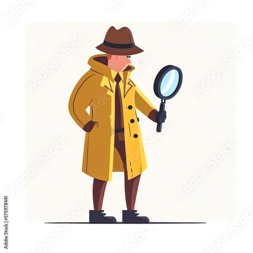 Male detective with a magnifying glass, generative AI.