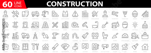 Set 60 construction icons. Build and construction icon. Building, repair tools. Thin line web icons collection. Vector illustration