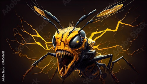 Angry Wasp Mascot Illustration - a Generative, Electric Nature in Yellow Lightning: Generative AI