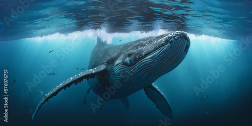 humpback whale in the blue ocean, under water world, generative ai