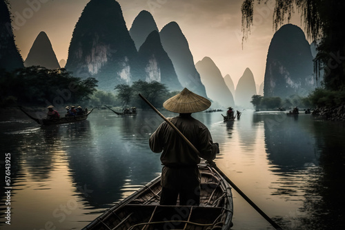 Exploring Guilin: A Journey Through China's Stunning Landscape by Boat with a Local Man - Ai Generative