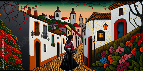 Old street ilustration of Portugal Banner, postcard, 