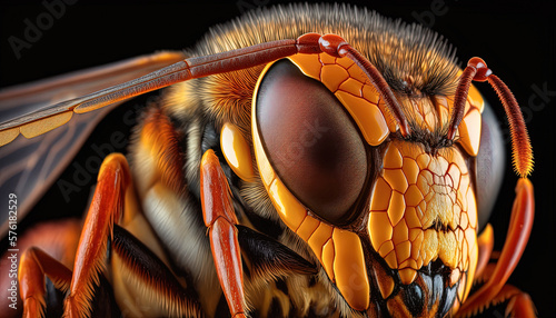 Close up of a hornet on black background. Created with Generative AI