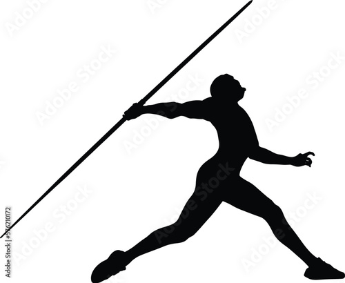 javelin throw male athlete black silhouette on white background