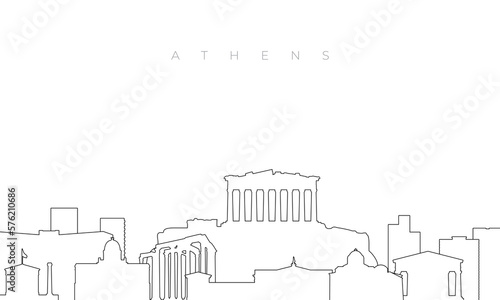 Outline Athens skyline. Trendy template with Athens buildings and landmarks in line style. Stock vector design.