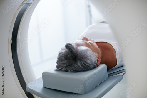 Preventative medical technology. Shot of a senior woman about to have an MRI scan.