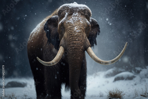 Prehistoric mammoth in ice age, Generative AI