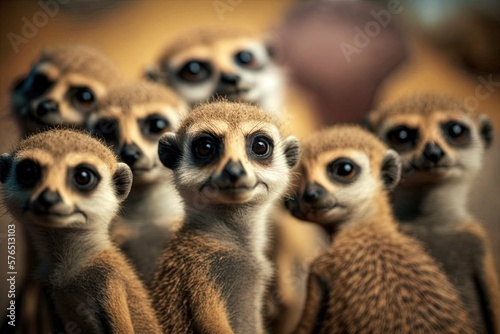 Cute meerkats in a telephoto view Generative AI